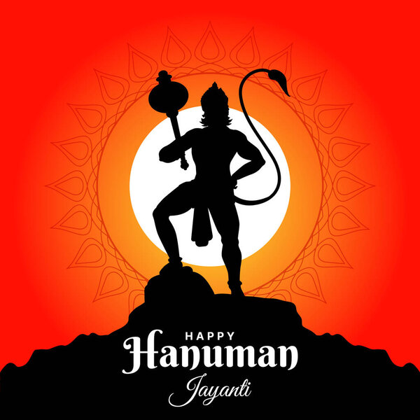 Happy Hanuman Jayanti festival, celebration of the birth of Lord Hanuman, greeting card post vector illustration