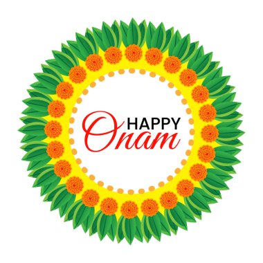 Pookalam Çiçek Tasarımı ve Merkezde Mutlu Onam Metni ile Onam Tebrik Kartı
