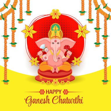 Ganesha ve Dekoratif Çiçek Elementleriyle Ganesh Chaturthi Fotoğrafınız kutlu olsun.