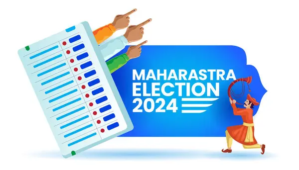 stock vector Maharashtra Election 2024 Creative Illustration with Ballot Box and Voting Fingers