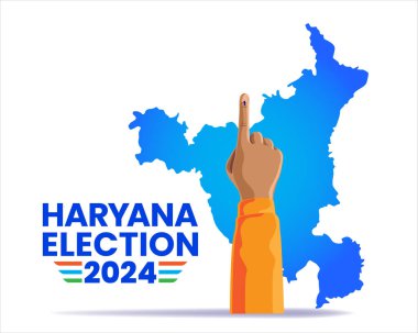 Haryana Eyaleti Seçim 2024 Mürekkep Parmak ve Devlet Haritası İllüstrasyonu