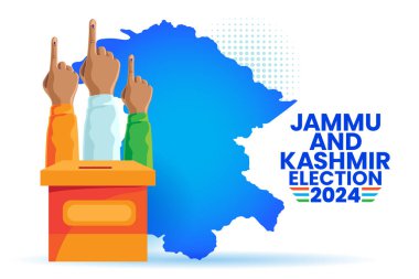 Jammu ve Kashmir Seçim 2024 'ün Görünümü Oylama Elleri ve Harita Arkaplanı