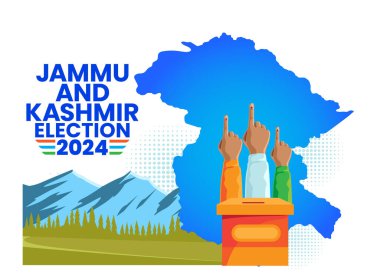 Jammu ve Kashmir Seçim 2024 Oy Veren Eller ve Devlet Haritası İllüstrasyonu