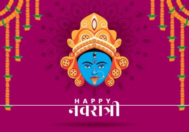 Tanrıça Kali ve Hindu Festivali için Mor Arkaplanlı Mutlu Navratri Posterleri
