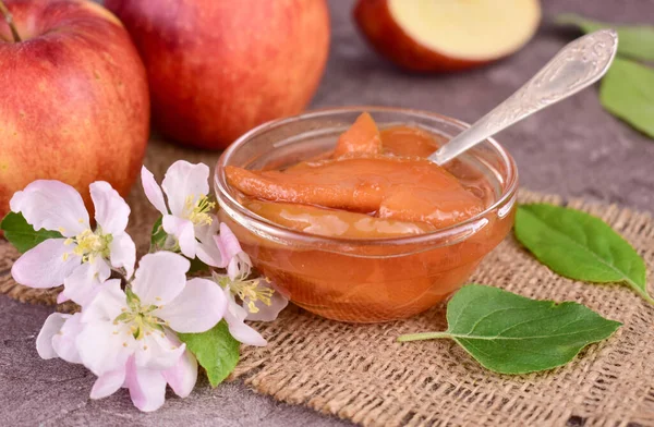 Selai Apple Dalam Gelas Bowl Delicious Marmalade Close — Stok Foto
