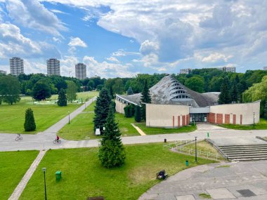 View from the observation deck on the city park in the summer at Chorzow, Silesia, Poland. clipart