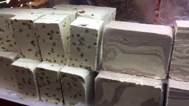 Delicious Chunks Marbled Fudge Sitting Display Turkish Sweet Shop Istanbul — Stock Video