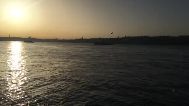 イスタンブールのスカルダールの海岸を歩くと メイデンズタワーのエリアのボスポラスを見渡す — ストック動画