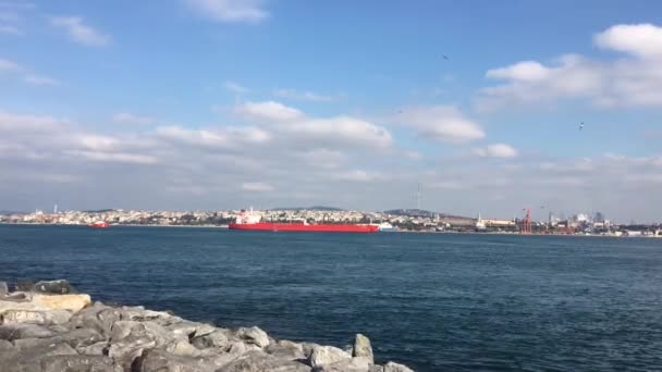 Egy Nagy Hajó Amely Konténerekkel Van Megrakodva Törökországi Isztambulban Található — Stock videók