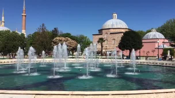 Slow Pan Fountain Sultanahmet Square Istanbul Hagia Sophia Background — Stock Video