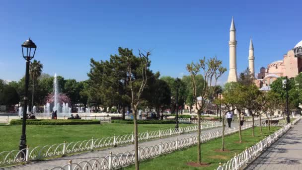 Disparo Panorámico Izquierda Derecha Través Plaza Sultanahmet Estambul Turquía Disparo — Vídeo de stock