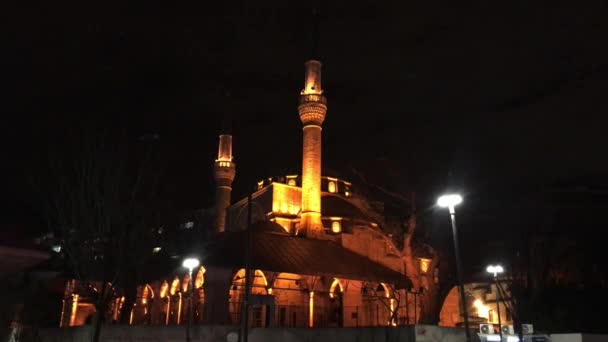 Exterior Mezquita Mihrimah Sultan Por Noche Uskudar Estambul Mezquita Iluminada — Vídeo de stock
