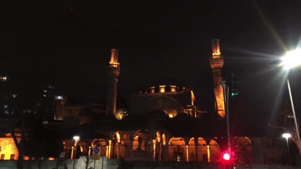 Exterior Mezquita Mihrimah Sultan Por Noche Uskudar Estambul Mezquita Iluminada — Vídeo de stock