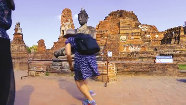 Dezember 2019 Wat Mahathat Ayutthaya Thailand Zeitraffer Chinesische Touristen Posieren — Stockvideo