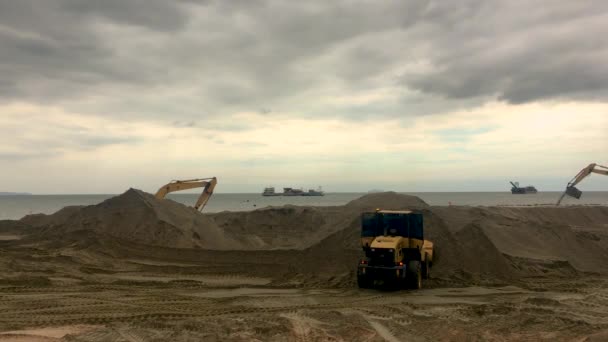 March 2022 Jomtien Beach Chonburi Thailand Large Excavation Machines Build — Stock Video