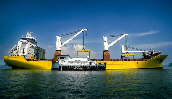 Vessel of MQWI company in Ha Long bay, Quang Ninh province, Vietnam. Mowi ASA is the world's leading seafood company and the world's largest producer of Atlantic salmon.