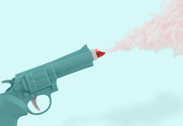 Cena Engraçada Abstrata Mínima Feita Com Arma Batom Vermelho Fumaça — Fotografia de Stock