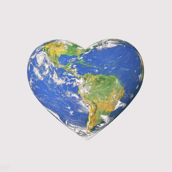 Planet Erde Herzform Isolierter Pastellweißer Hintergrund Earth Day Karte Minimales Stockfoto