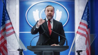 ABD Hükümet Binası 'nda düzenlenen basın toplantısında konuşan Karizmatik Örgüt Temsilcisi. Basın Bürosu Temsilcisi bir zirvede konuşma yapacak. Bakan Kongreye Konuşuyor.