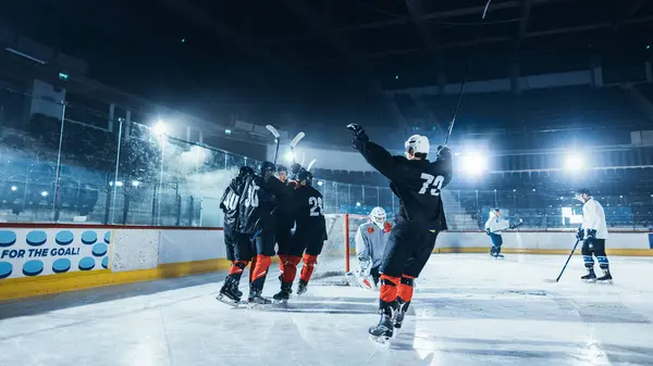 Ice Hockey Rink Arena Forward Player Hit Puck Scored Goal — Stock Photo, Image
