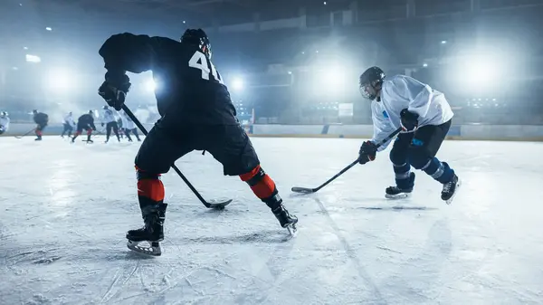 Ice Hockey Rink Arena Young Players Training Learning Stick Puck — Stock Photo, Image