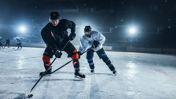 Ice Hockey Rink Arena Young Players Training Learning Stick Puck — Stock Photo, Image