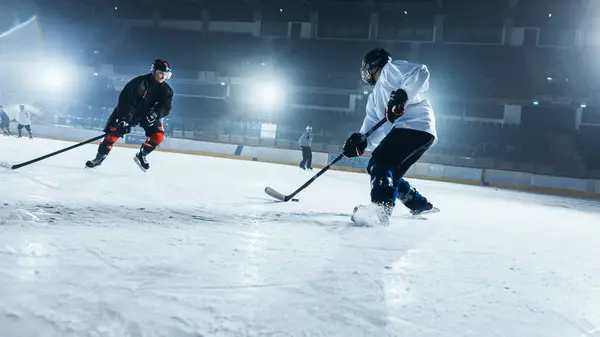 Ice Hockey Rink Arena Two Professional Players Different Teams Fighting — Stock Photo, Image
