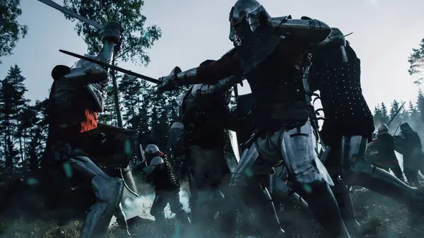 Epische Legers Van Middeleeuwse Ridders Battlefield Clash Plate Body Armored — Stockfoto
