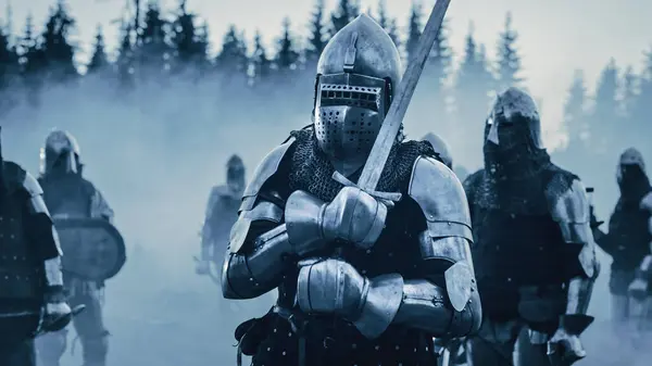 Epic Armies Medieval Knights Battlefield Clash Plate Body Armored Warriors — Stock Photo, Image