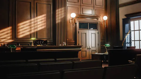 Empty American Style Courtroom Supreme Court Law Justice Trial Stand — Stock Photo, Image