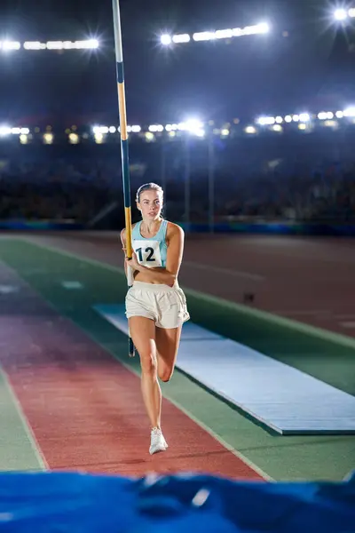 Polonyalı Atlama Profesyonel Kadın Sporcu Portresi Dünya Şampiyonası Nda Pole — Stok fotoğraf