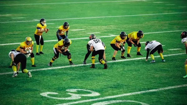 Two Professional American Football Teams Stand Each Other Ready Start — Stock Photo, Image