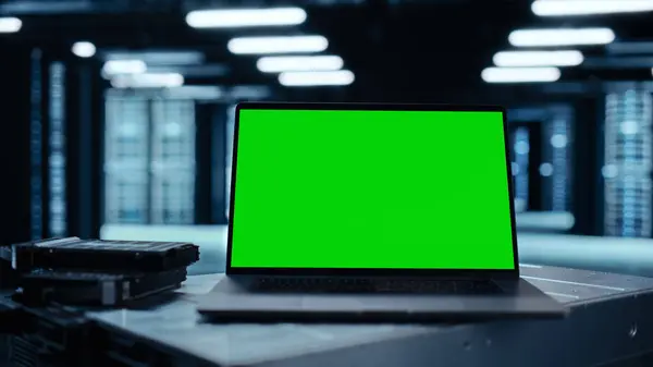 Laptop Computer Ecran Verde Chroma Key Mock Display Standuri Masă Imagine de stoc