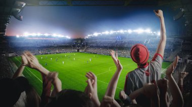 Futbol Şampiyonası Finali sırasında stadyumda en sevdikleri takım için ponpon kız vuruşu yapılıyor. Takımlar oynar, Taraftarlar Çığlık atar