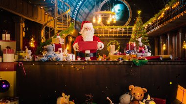 Noel Baba 'nın Stüdyo Atölyesinde Geniş Çekimi: Yeni Sihirli Çocuklar' a hediye paketleme ve paketleme