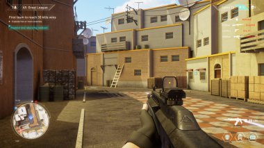 Video oyunu maketi: Oyun 3D Shooter Online Multiplayer Battle. Profesyonel oyuncular için eğlenceli FPS. POV Oynayan, Düşmanları Vuran, Skor