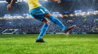 Atletik İspanyol futbolcunun kalabalık tezahüratıyla stadyuma penaltı atışı. Uluslararası Futbolda Gol Atan Oyuncu