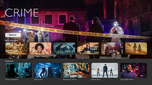 stock image Interface of Streaming Service Website. Online Subscription Offers TV Shows, Realities, Fiction Films. Screen Replacement for Desktop PC and Laptops