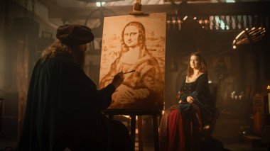 Dahi Leonardo Da Vinci 'nin Tarihi Anı' nın temsili İlham Perisi 'ni çizmek ve sanatında başyapıtı Mona Lisa' yı yaratmak.