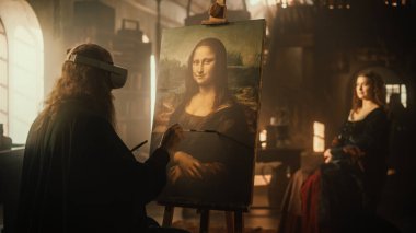 Geçmiş Geleceğe Tanışıyor: Leonardo Da Vinci 'nin atölyesinde VR gözlük takarak Mona Lisa' nın Tablosunu Yaparken Geri Bakış