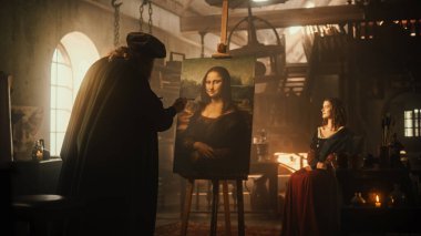 Dahi Leonardo Da Vinci 'nin Tarihi Anı' nın temsili İlham Perisi 'ni çizmek ve sanatında başyapıtı Mona Lisa' yı yaratmak.