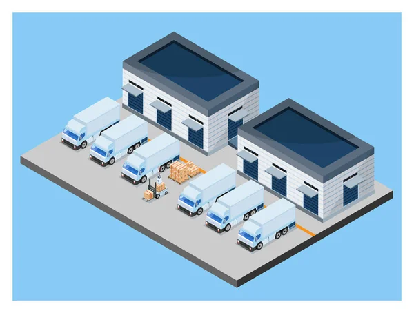 Isometric Logistics Warehouse Work Process Concept Transportation Operation Service Export — 스톡 벡터