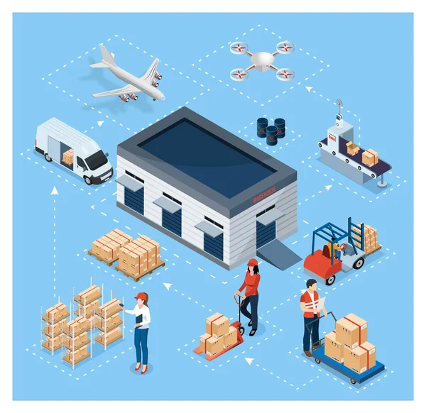 Ισομετρική Έννοια Λύσεις Logistics Global Smart Logistics Business Logistics Αποθήκη — Διανυσματικό Αρχείο
