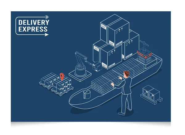 Isométrica Logística Sea Freight Concept Com Container Carga Navio Carga — Vetor de Stock