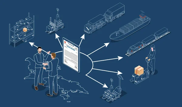 Концепция Изометрических Глобальных Логистических Решений Использованием Smart Logistics Business Logistic — стоковый вектор