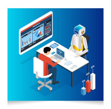 AI Learning and Artificial Intelligence Concept with People customize work with Assistant Robot, Machine learning, Digital Brain future technology.  Vector Illustration eps10