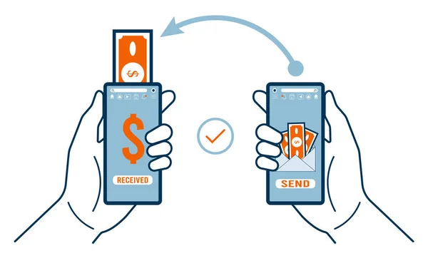 Paiements P2P Mobiles Transactions Financières Sur Smartphones Illustration Vectorielle Isolée — Image vectorielle