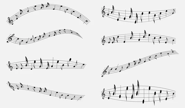 Muzieknoten Notenbalk Drievoudige Noten Met Curven Geïsoleerd Witte Achtergrond Vectorillustratie — Stockvector
