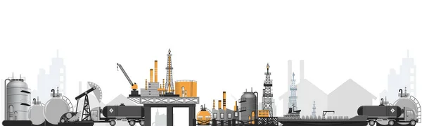 Olieplatform Banner Met Boorplatform Toren Station Olie Opslagtank Petroleum Benzine — Stockvector