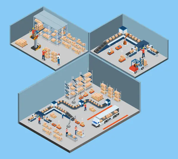 Smart Warehouse Technology Automated Warehouse Robots Concept Industry Warehouse Automation — Stockový vektor